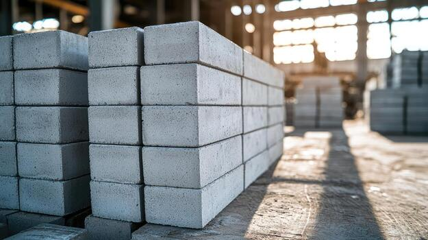 AAC blocks stacked in the MSA Agencies stockyard in Thrissur, Kerala